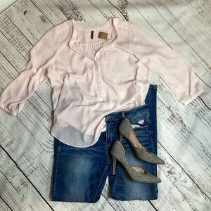 1550. NYJD Peony Pink 3/4 Sleeve Blouse EUC Size XL